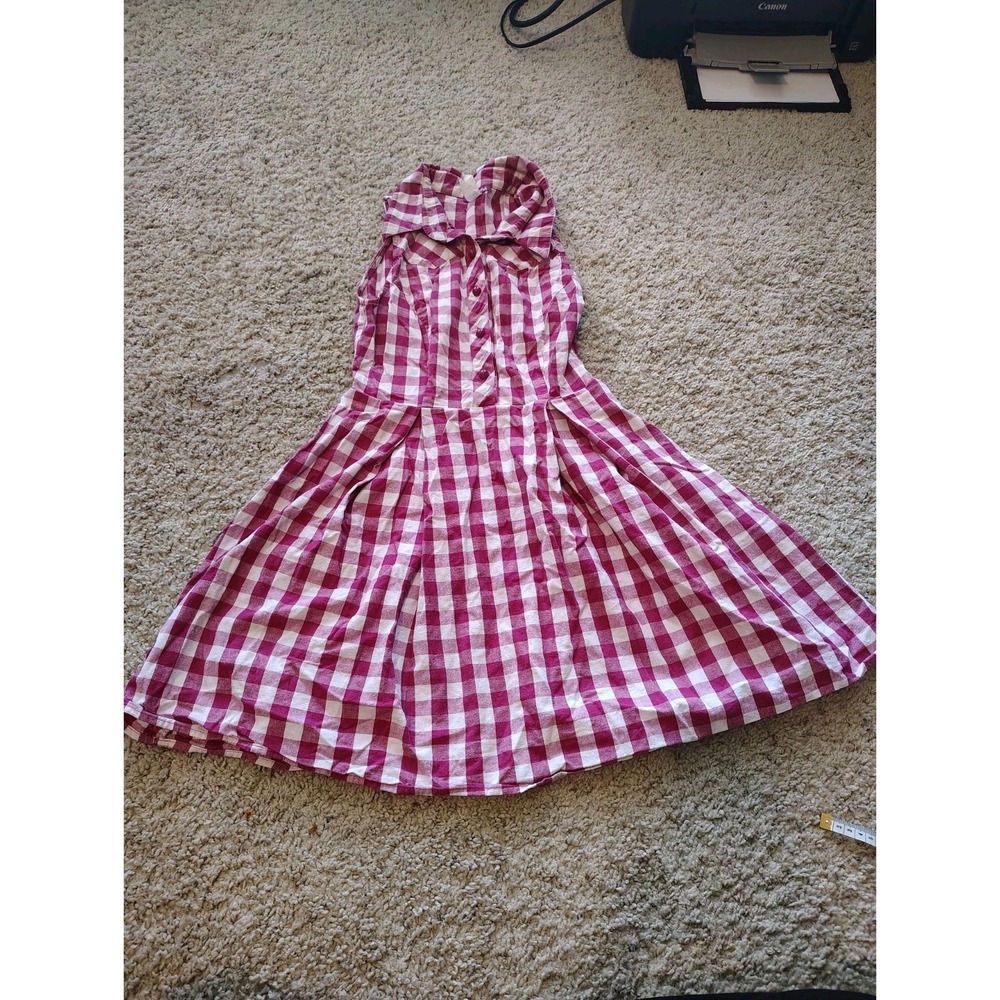 Vintage Ixia Pink Gingham Fit & Flare Gingham Seersucker Dress XS/S USA Made